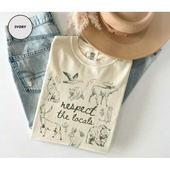 Velto Respect The Locals Wildlife Graphic T-Shirt Woodland Animals Outdoor Adventure Style, Full Size S-5XL