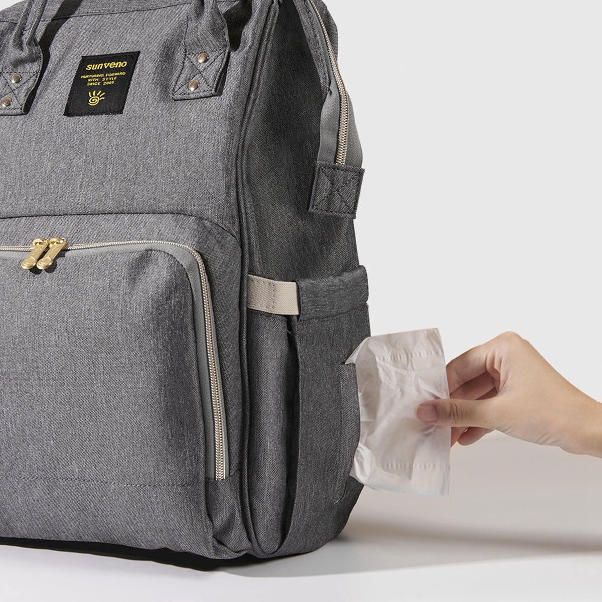 Sunveno Classic Diaper Bag Backpack Large Capacity Travel Backpack with USB Charge Port , Gray