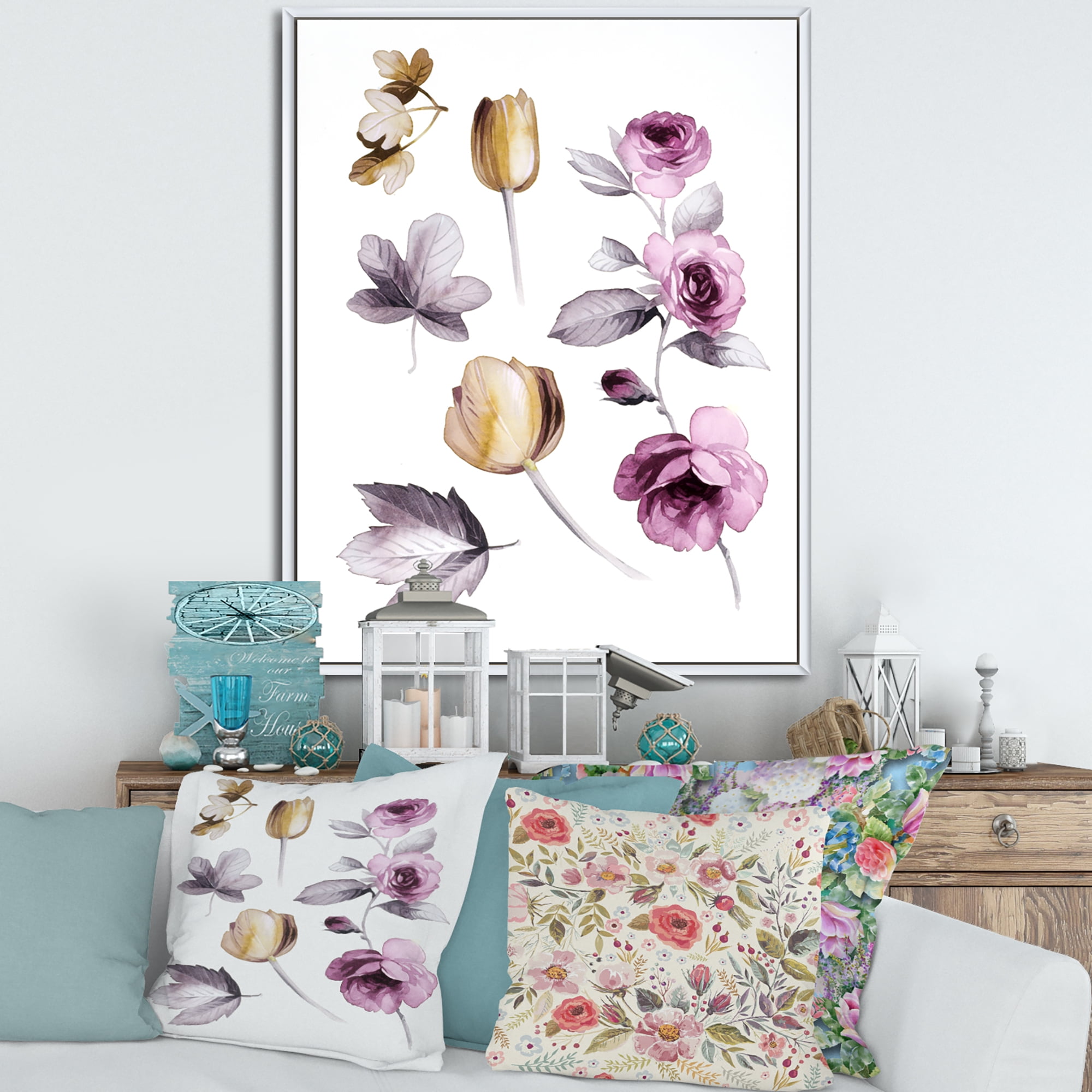 Designart 'Orange and Pink Wildflowers' Traditional Framed Canvas Wall Art Print