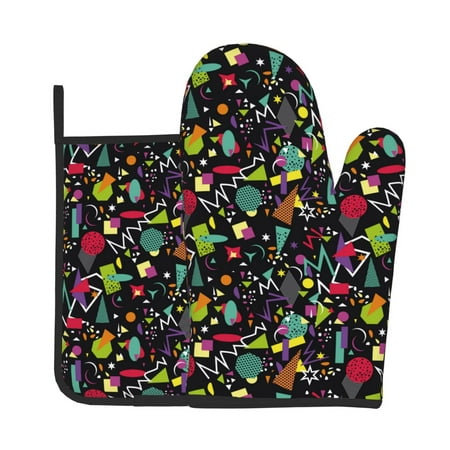 

Lukts Colorful Geometric Figures Print Kitchen Heat-Resistant Gloves and Spacers 2pcs Set Suitable for Baking and Cooking