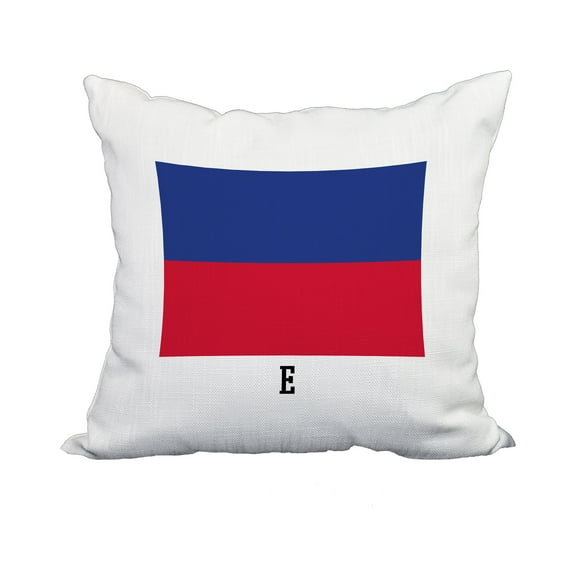 22 x 22 Inch E Letter Simple Outline Red Geometric Print Decorative Polyester Throw Pillow with Linen Texture