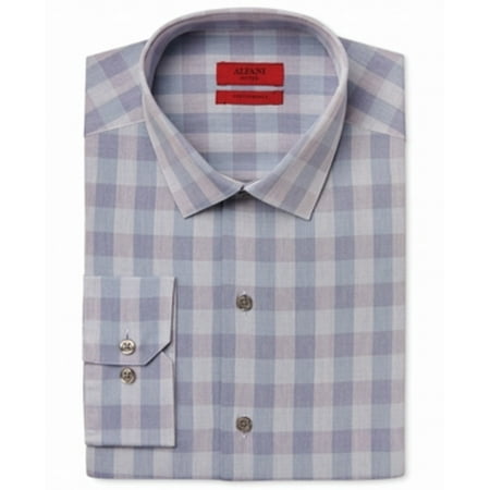 - Alfani NEW Blue Mens Size 17 32-33 XL Fitted Check Print Dress Shirt
