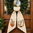 thumbnail image 4 of Halloween Pumpkin Wreath Sash, Fall Front Door Decor Monogram Initial, Plaid Pumpkin Bow Decorative Tie for Wreath Garland Yard by Akmoler, 5.12" × 54.33", 4 of 6