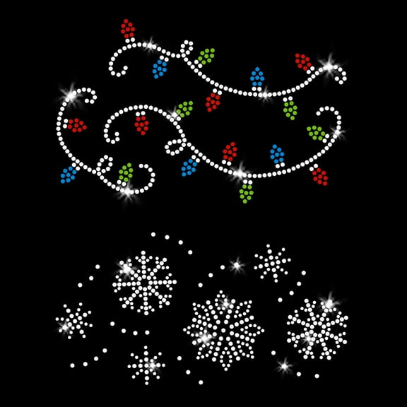 JCS Rhinestones Cute Christmas Snowflakes Lights Snow Bling Design Iron-on Clear Crystals Rhinestone Transfers