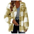 thumbnail image 2 of Jinhomg Womens Fleece Warm Jacket Plus Size Comfy Long Sleeve Button Down Shacket Lightweight Casual Plaid Print Lapel Collar Coat Going Out Wear 2025 Saving Yellow M, 2 of 8