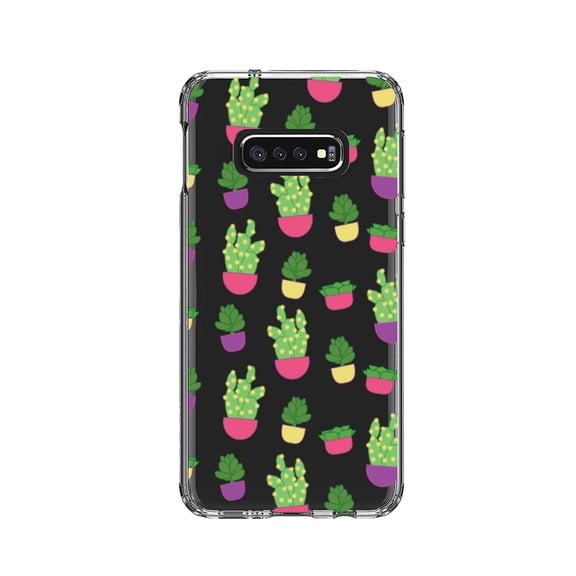 DistinctInk Clear Shockproof Hybrid Case for Samsung Galaxy S10e (5.8" Screen) - TPU Bumper, Acrylic Back, Tempered Glass Screen Protector - Succulents / Cacti