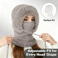 thumbnail image 5 of 3 in 1 Winter Beanie hat with Scarf and Mask for Women, Windproof Warm Balaclava Hat for Skiing, Cycling, 5 of 7