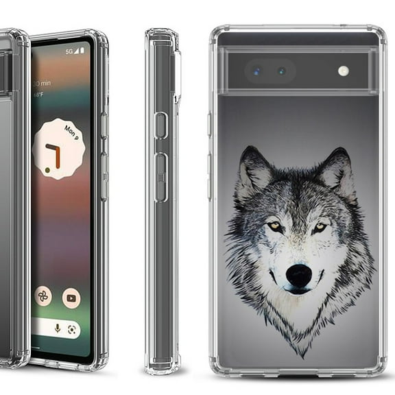 Shockproof Bumper Phone Case for Google Pixel 6a, by OneToughShield ® - Wolf Face