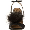 thumbnail image 2 of Sam Edelman Leon Black Satin Feather Pom Pom Detail Ankle Strap High Heel Sandal (Black Satin, 6), 2 of 6