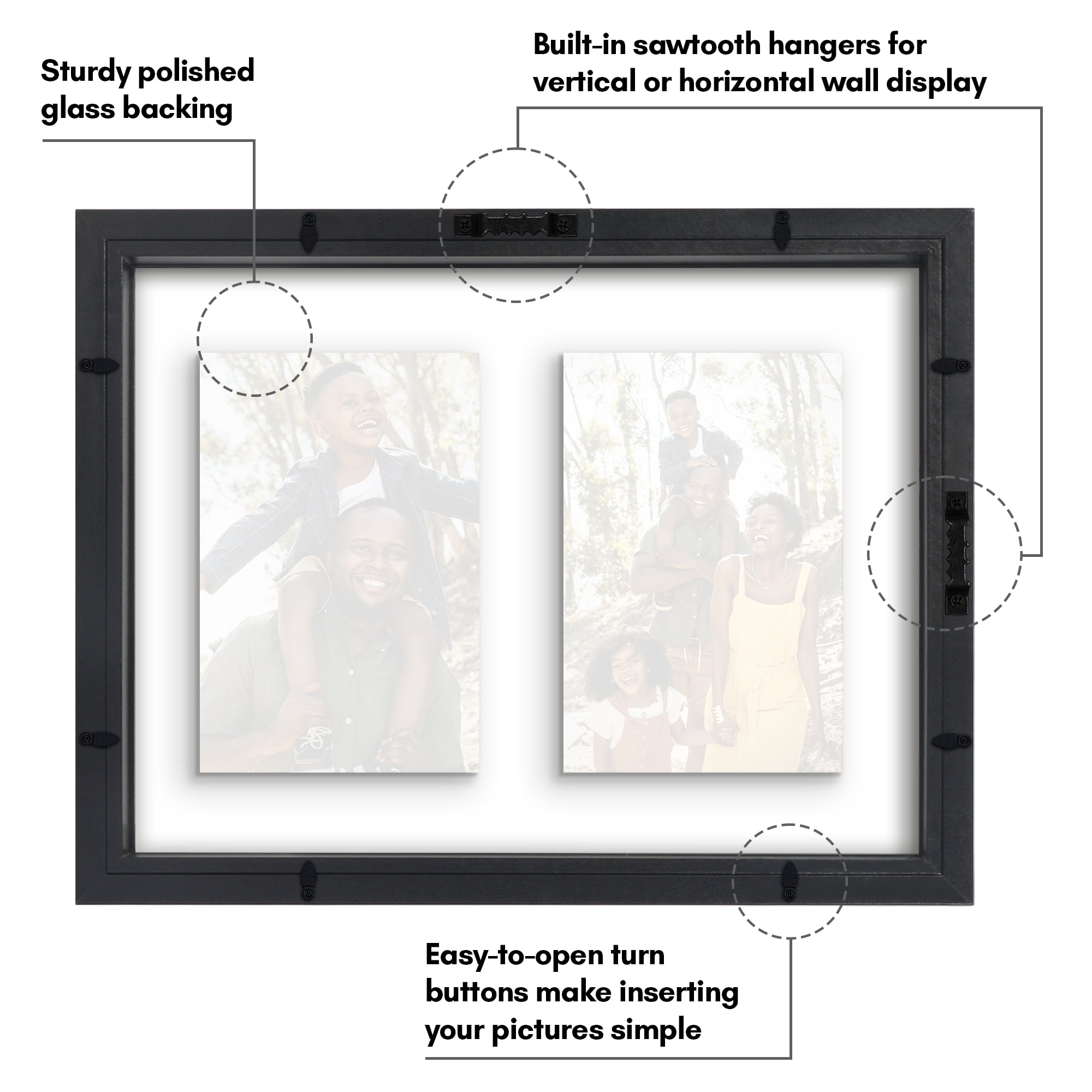 Americanflat 4x6 Double Picture Frame with Shatter-Resistant Glass Fits 2 use as One 9x12 Poster Frame - Black