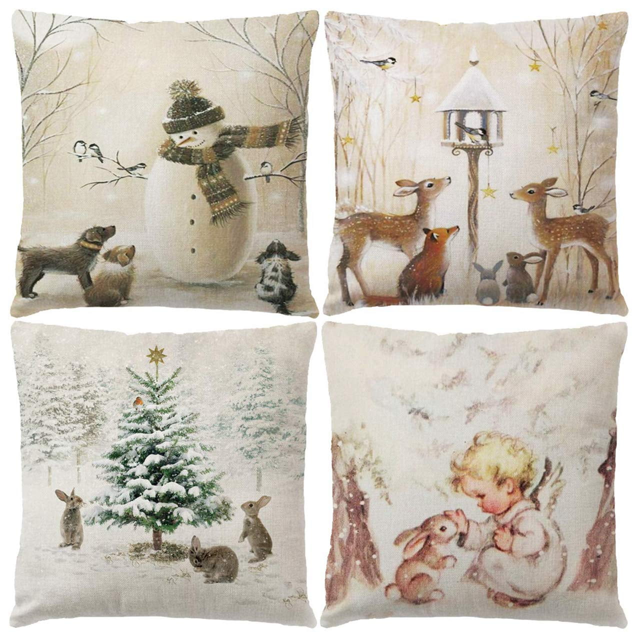 18x18 Set of 4 Christmas Deer Animal Print Throw Pillow Cover Winter Home Decor
