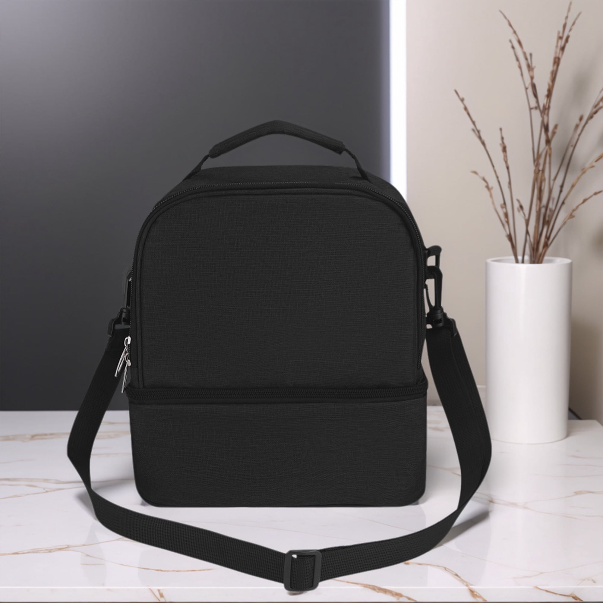 Unique Bargains Insulated Leakproof Lunch Bag for Office, Picnic Black