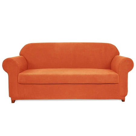 Sofa Slip Covers For Sectionals Subrtex 2-Piece Jacquard High Stretch Sofa Slipcover, Furniture Protector for Sofa, Spandex Washable 3 Seater Cushion Couch Sofa Cover Coat (Sofa, Orange) ()