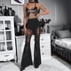thumbnail image 5 of Pantalones Acampanados de Transparente con Encaje Floral para Mujer, Pantalones Largos de Cintura Alta Elástica. Negro S, 5 of 10