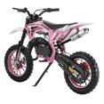 thumbnail image 4 of Happydeer 49cc Kids Dirt Bike, Gas Power Off Road Mini Motorcycle, Mini Bike with 10 inch Anti-slip Tires Front Rear Disc Brakes, Pull Start, 2-Stroke, Speeds up to 40km/h (Pink), 4 of 8
