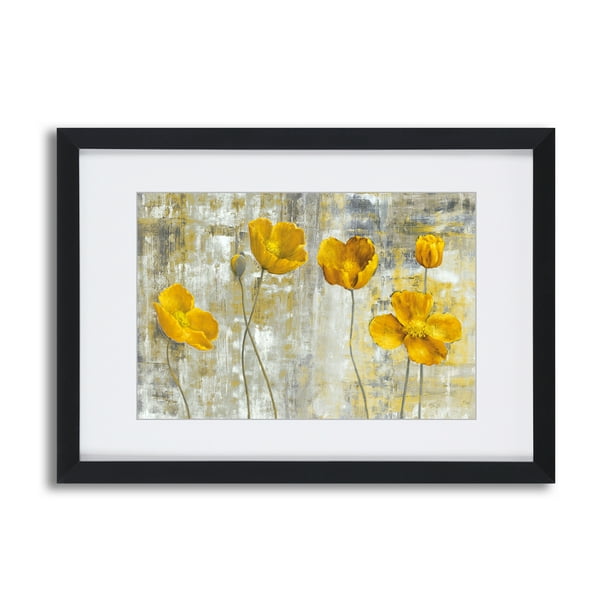 Abstract Yellow Flower Wall Art Modern Picture With Black Frame And Mat 11x16inchCanvas Print