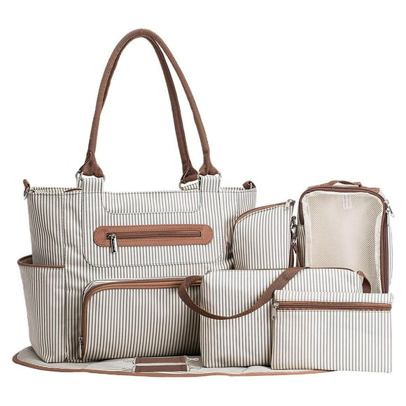 Siruishop Large Capacity Maternity Diaper Bag Handbag 7 Pieces Baby Nappy Bag Hanging Bag