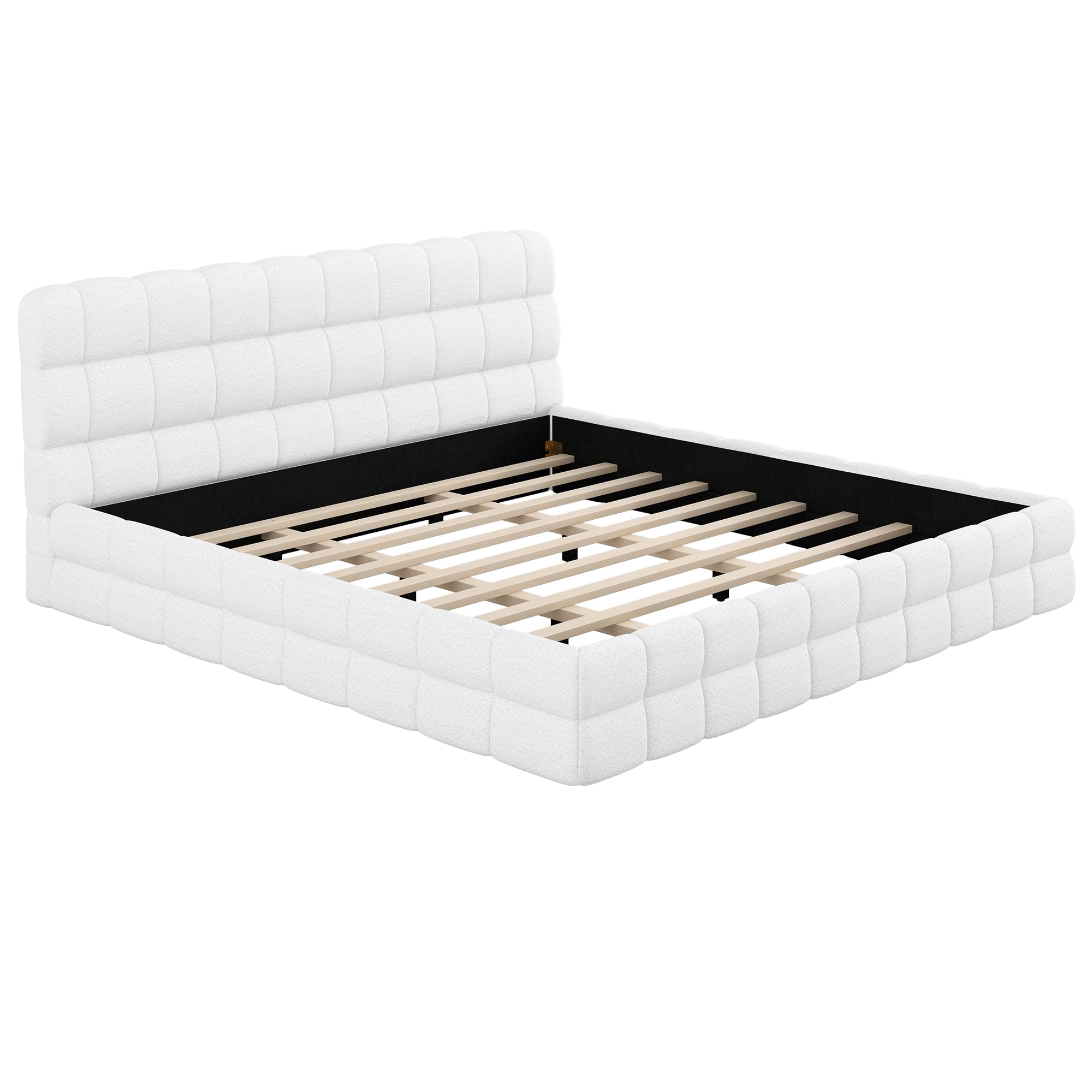 Euroco Upholstered King Size Platform Bed, White