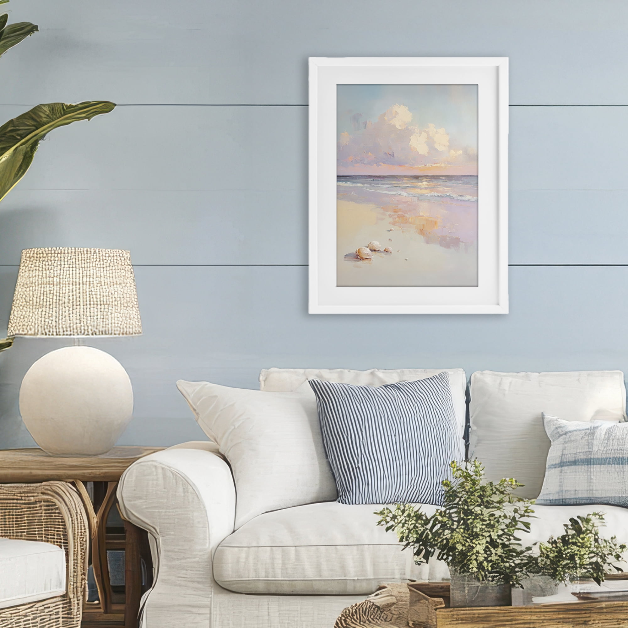 Stupell Industries Pastel Sunset Over Seashells White Framed Print Under Glass, design by Sisi and Seb