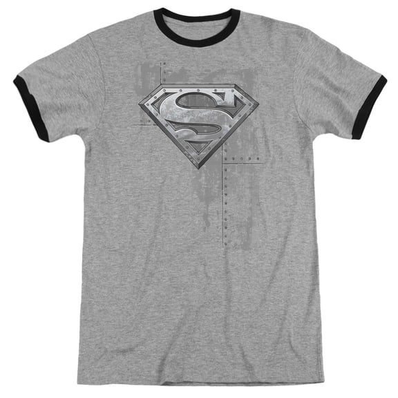 Superman Riveted Metal Adult Ringer T-Shirt Heather Black