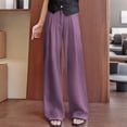 thumbnail image 2 of Button Up Zipper High Waisted Trousers Straight Leg Wide Leg Pants Drapeable Work Office Slacks Professional Style Gifts for Women | CSEONE,Purple XL, 2 of 8