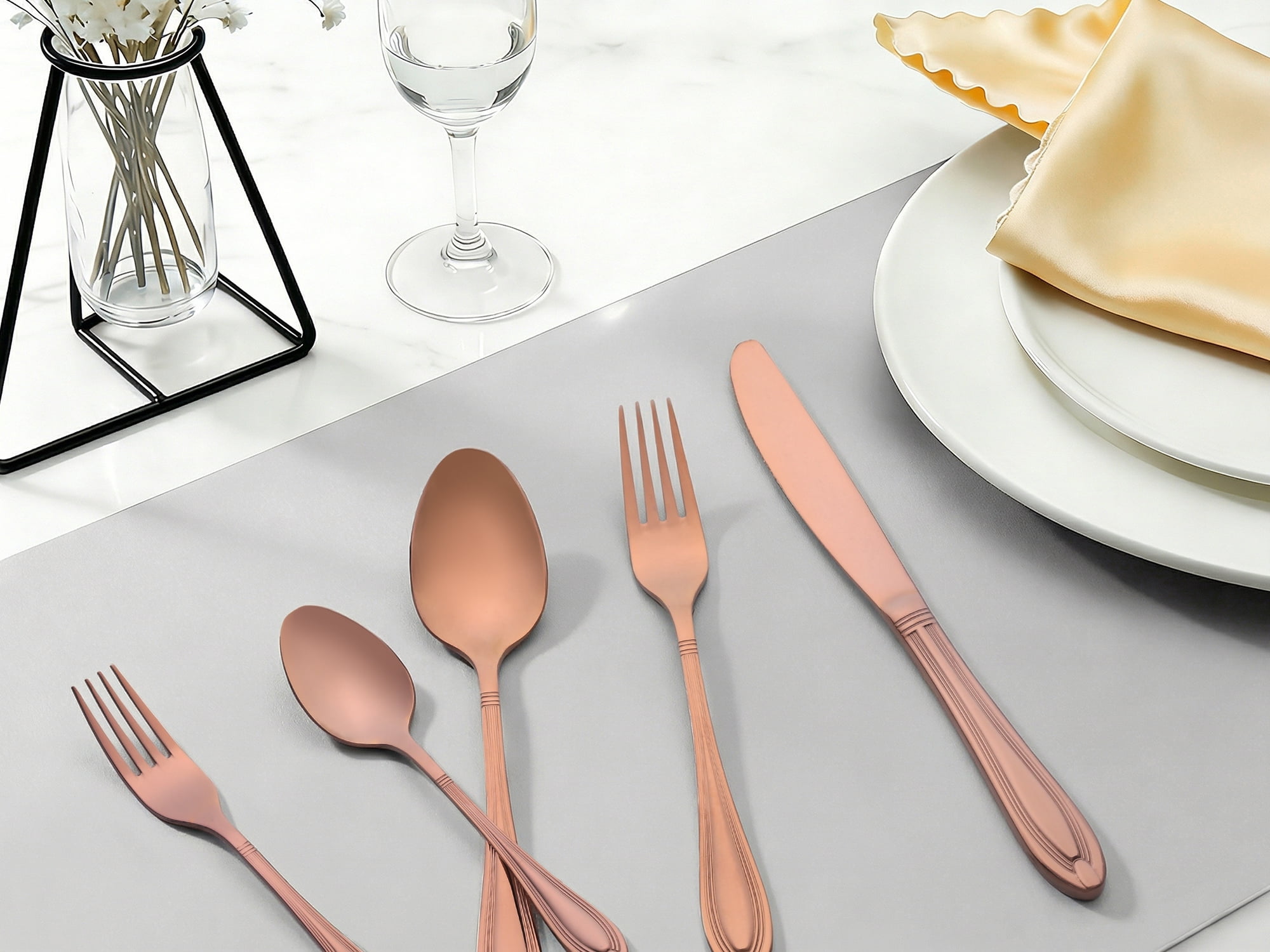 Unique Bargains 20 Pieces Stainless Steel Flatware Silverware Set Rose Gold
