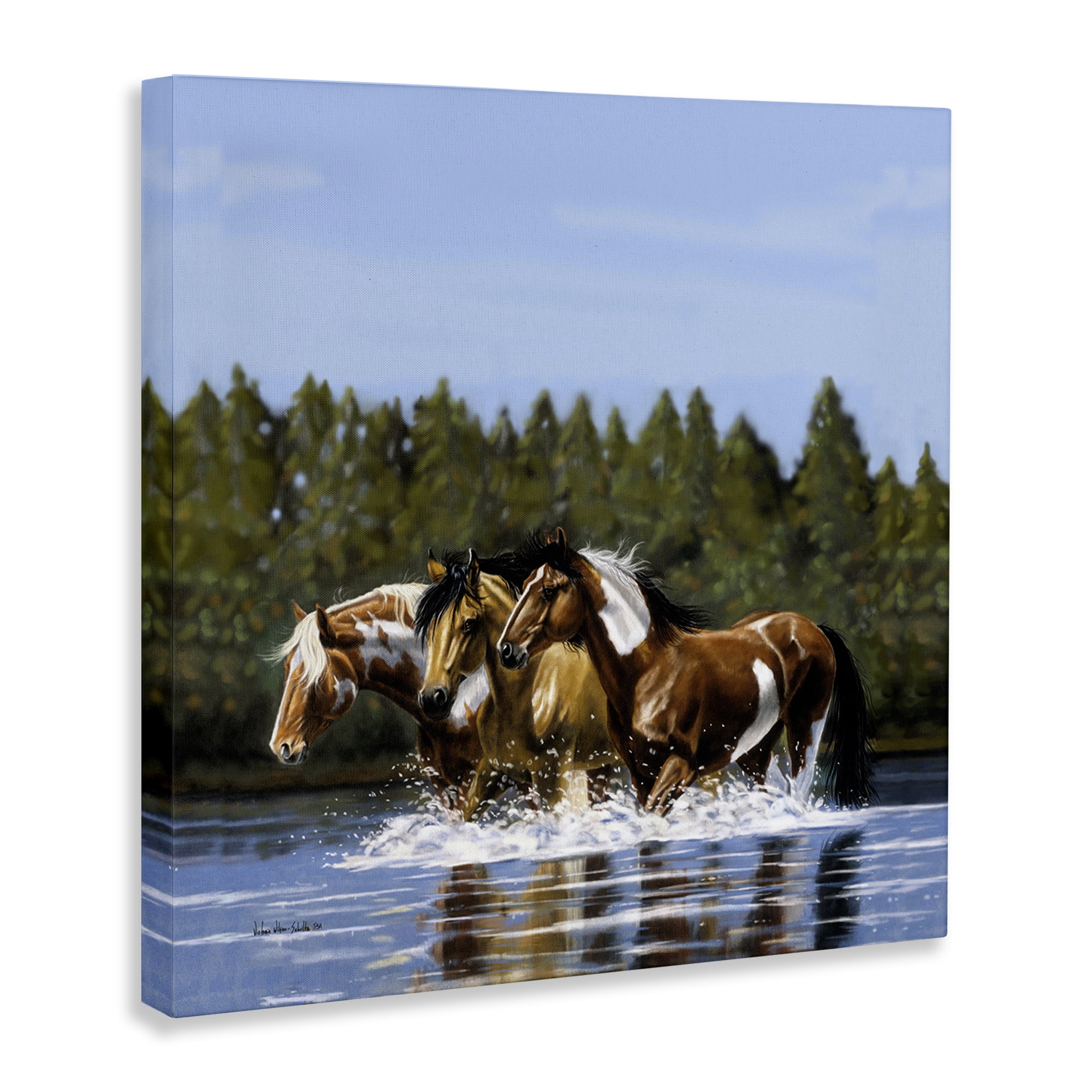 Stupell Industries Horses Upstream Splashing Animals & Insects Painting Gallery Wrapped Canvas Art Print Wall Art, 30 x 30