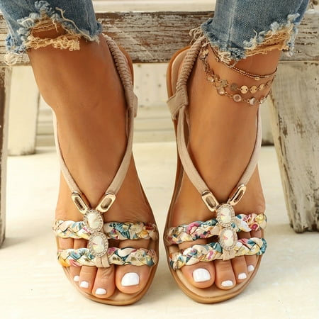 

Women s Ethnic Style Braided Sandals Outdoor Sandals Women s Slip On Comfortable Flat Sandals