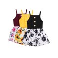 thumbnail image 2 of Xingqing Kids Girls Toddler Flower Jumpsuits Sleeveless Printed Buttoned Ruffles Short Pants Summer Clothes, 2 of 7