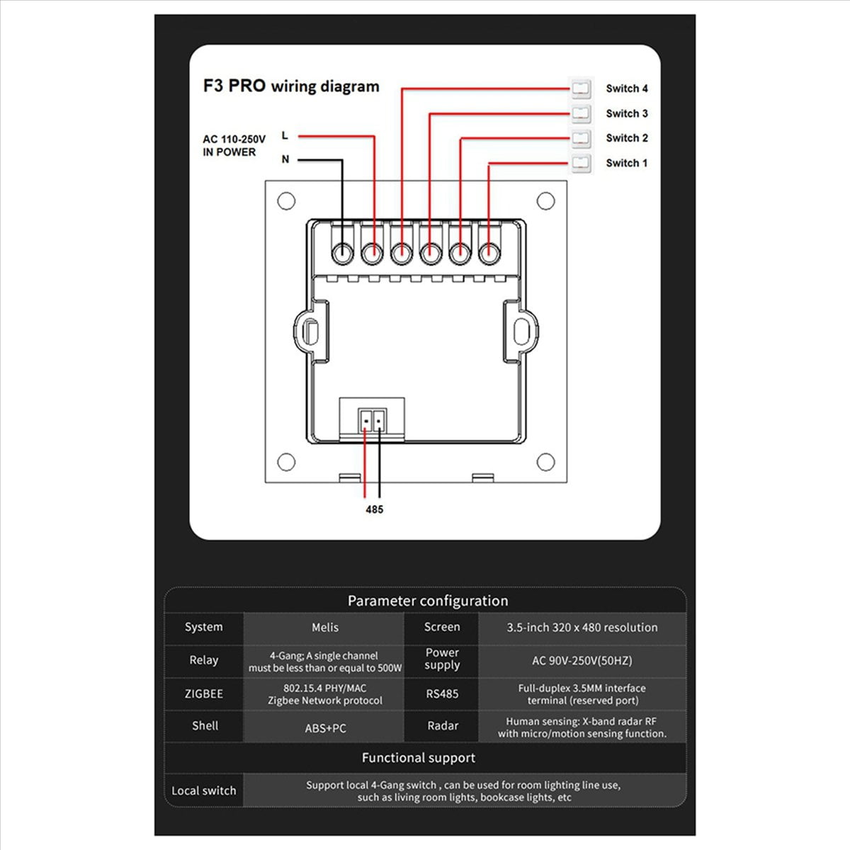 4pcs 3.5 Inch Wall Switch Touch Screen 4 Groups Switch 8-Way Scene Radar Sensor Dimming Switch Curtain Tuya Zigbee A,4 x Smart Wall Switch