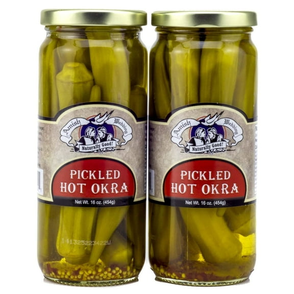Fresh All Natural Hot Pickled Okra from Amish Country Pack of Two 16 oz Jars