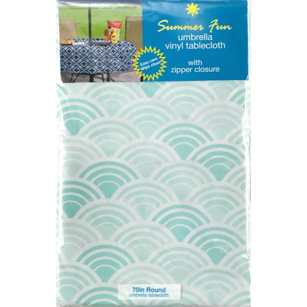 Outdoor Summer Geometric Waves Patio Table Umbrella Vinyl Tablecloth