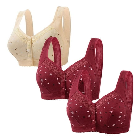 Daisy Bra Pack of 3 Bra for Seniors Front Closure Button Comfy Convenient Cotton Bras for Older Women No Underwire Women Plus Size Bra And Panty Set Sport Bras