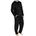 thumbnail image 3 of Men's Fleece Lounge Set Regular Fit - Winter Warm Flannel Pajama 2-Piece | Crew Neck Comfy Pocket Pants, 3 of 6