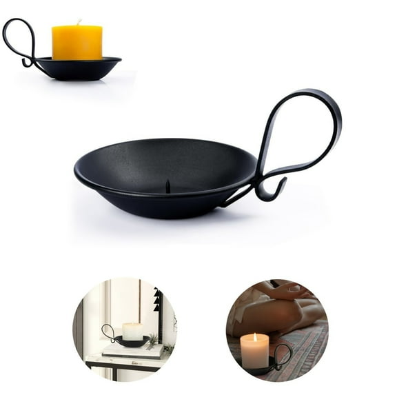 QZS Black Metal Candle Holder,1 Pack Durable Metal Candle Stand for Dining Room,Simple Industrial Style,Vintage Cast Iron Holder