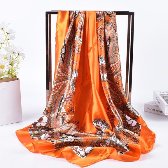Large Square Satin Head Scarf Printed Hair Bandanas for Women Coral 900x900mm