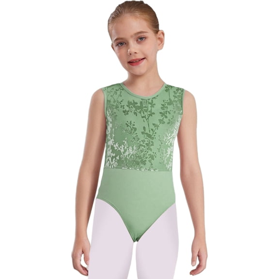 Mufeng Ballet Leotard for Girls Basic Sleeveless Toddler Dance Outfit Velvet Gymnastics Leotards School Dancewear Light Green 150