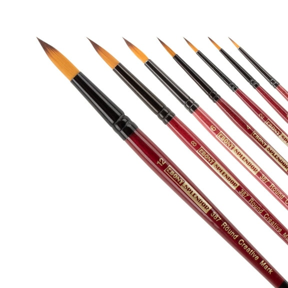 Creative Mark Ebony Splendor Short-Handle Synthetic Sable Paint Brush, Round Set of 7, Teijin Multi-Filament Hair, Handcrafted Synthetic Paint Brushes for Acrylic Painting, Watercolor Painting & More