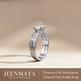 thumbnail image 2 of JeenMata 1 Carat Princess Cut Moissanite Wedding Set - Bridal Set - Engagement Ring - Channel Set Ring - Cluster Ring - 18k White Gold Plated for Women, 2 of 12