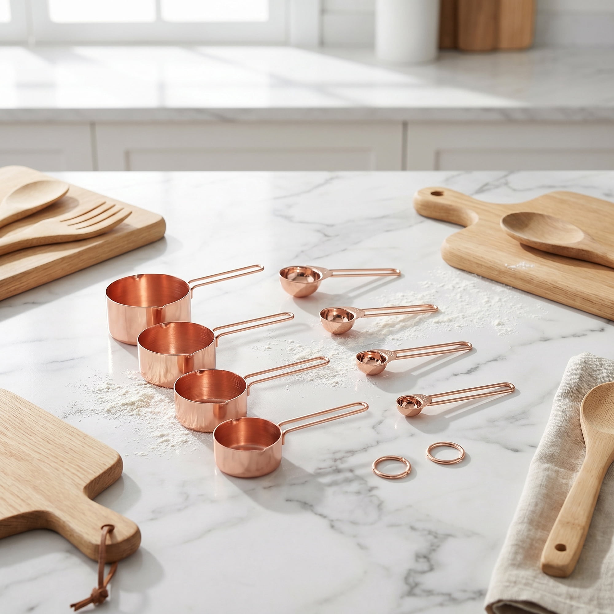 Unique Bargains Stainless Steel Stackable Measuring Cups and Spoons Set Rose Gold 8Pcs