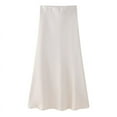 thumbnail image 4 of BYHONG Satin Skirts for Women Midi Current High Waist Skirt Solid Color Slit Mid Length Skirt Long Skirts for Women Beige XL, 4 of 5