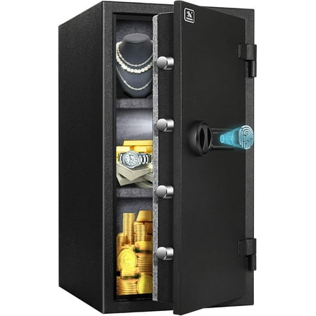 TIGERKING 3.47 Cubic Feet Fireproof Safe, Safe Box with Fingerprint Digital Lock for Home and Office Black
