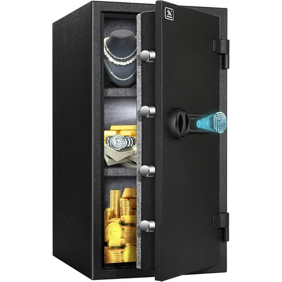TIGERKING 3.47 Cubic Feet Fireproof Safe, Safe Box with Fingerprint Digital Lock for Home and Office Black