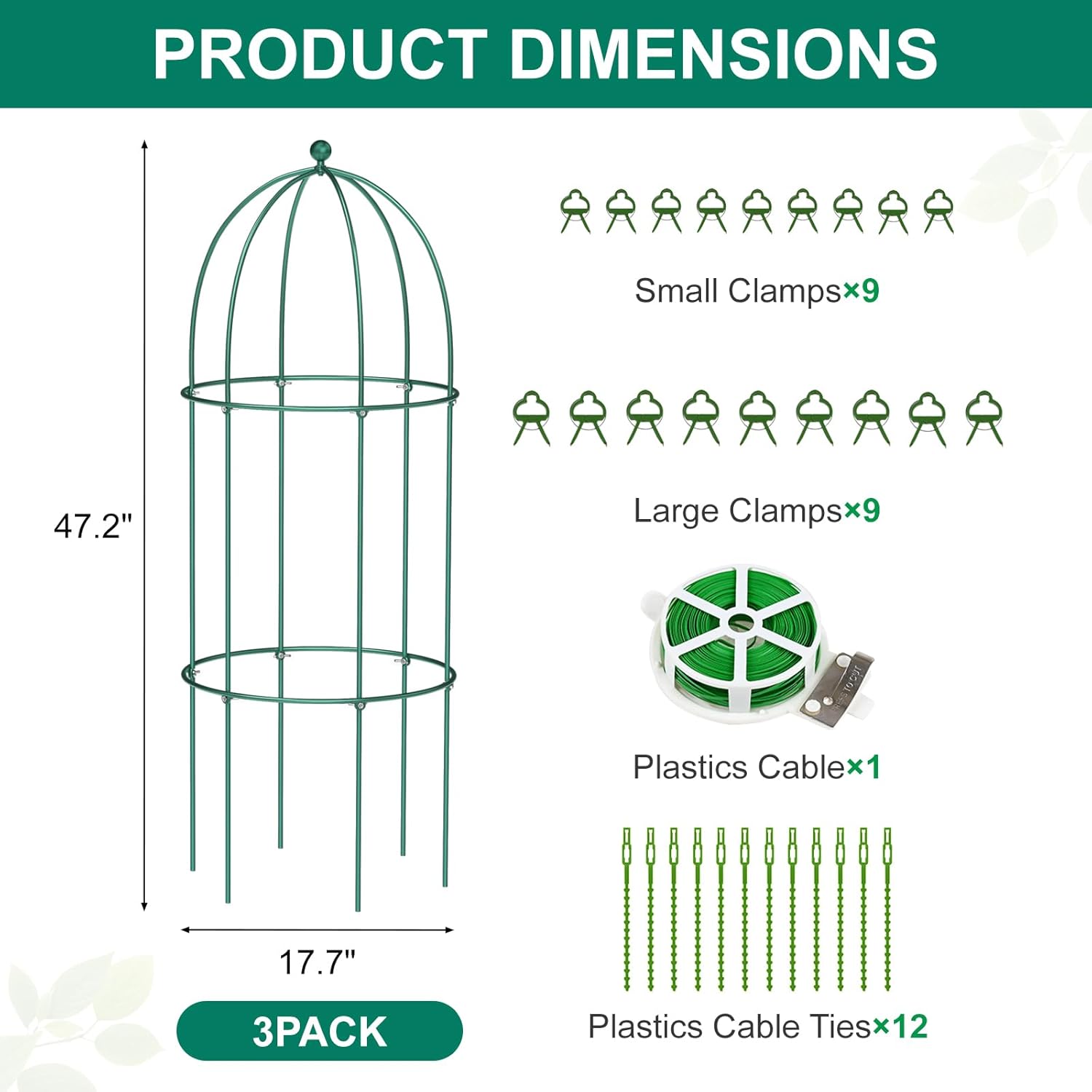 ABORON 3 Pack Garden Trellis for Climbing Plants, 17.7" x 47.2" Metal Rustproof Black Peony Cage, Outdoor Indoor Flowers Potted Obelisk Trellis for Cucumber Vine Lily Rose Plant Support