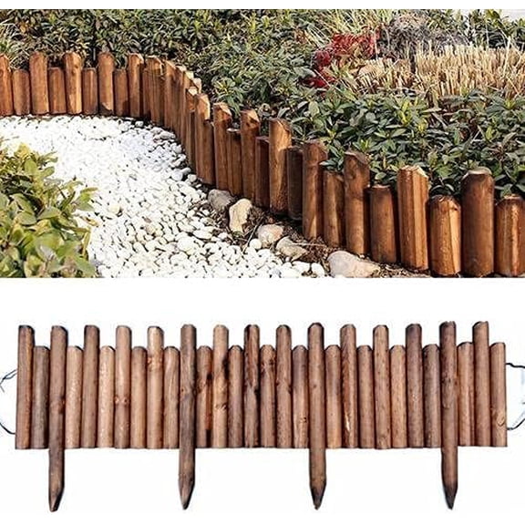 Garden Wooden Fence, Wood Garden Edging Border Anti-Corrosive Wood Landscape Border Edging for Gardens Lawns Balconies Courtyards Planting Fences (15*20X120CM)