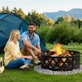 thumbnail image 3 of Red Mountain Valley 36" Heavy Duty Wood Burning Fire Pit Ring, Insert with Spark Screen, Outdoor Fire Ring for Backyard Bonfire, Camping, Beach Party, Grill Ready (Cross Weave), 3 of 7