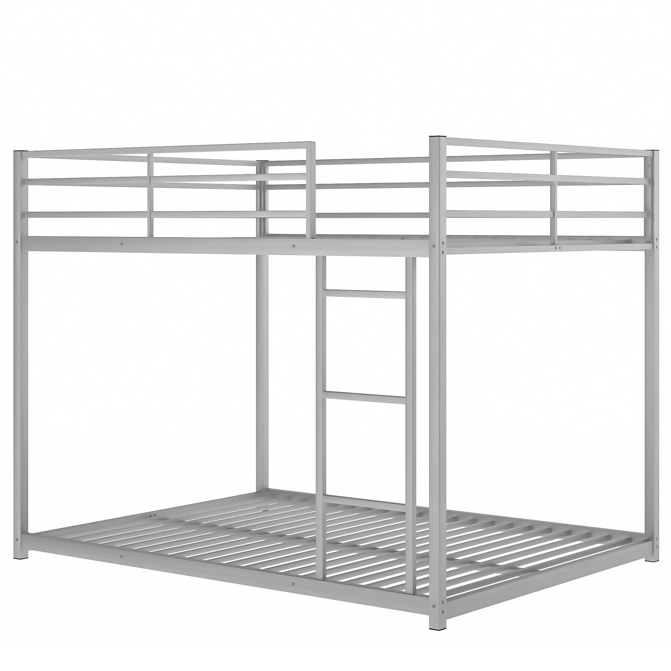Aukfa Full over Full Bunk Bed, Metal Low Bunk Bed for Adults Teens, Space Save, Silver