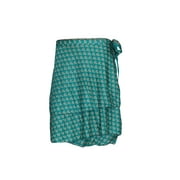 Mogul Magic Wraps Skirt Green Printed Two Layer Reversible Silk Sari Beach Mini Skirt …
