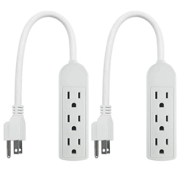 2 Multi Plug Extension Cord 3 Outlet Power Strip Grounded Adapter 1ft ETL Listed