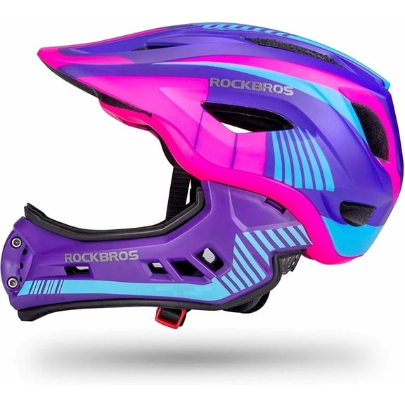 ROCKBROS Kids Full Face Bike Helmet, Fits 53-58cm, for Boys Girls Ages 6-12, Multi-Sport Adjustable Helmet for BMX, Scooter, Cycling